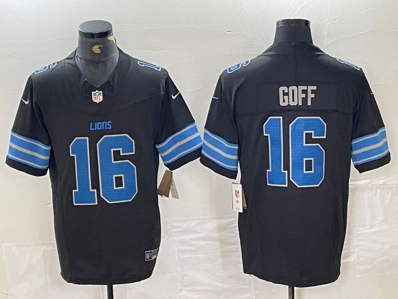 Men Detroit Lions 16 Goff Black Three generations 2024 Nike Vapor F.U.S.E. Limited NFL Jersey